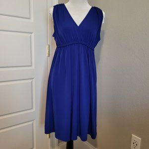 Philosophy Sleeveless V Neck Flowing Blue Dress, Elastic Waist Petite Large GUC